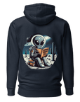 "Quirky 'Salutations Earthlings' Alien Hoodie - A Must-Have for Sci-Fi Humor Enthusiasts"