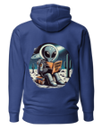 "Quirky 'Salutations Earthlings' Alien Hoodie - A Must-Have for Sci-Fi Humor Enthusiasts"